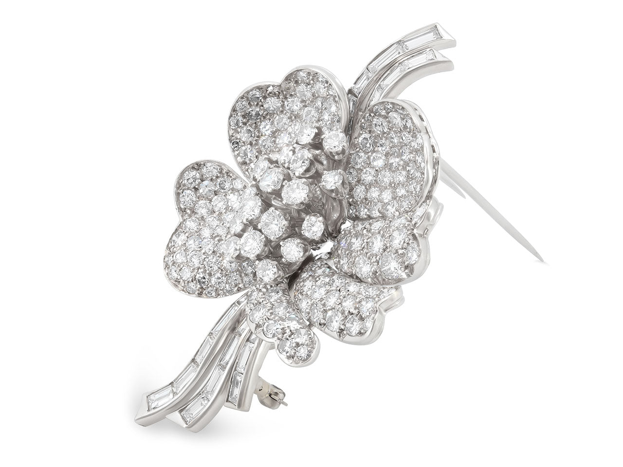 Mid-Century Diamond Flower Brooch in Platinum