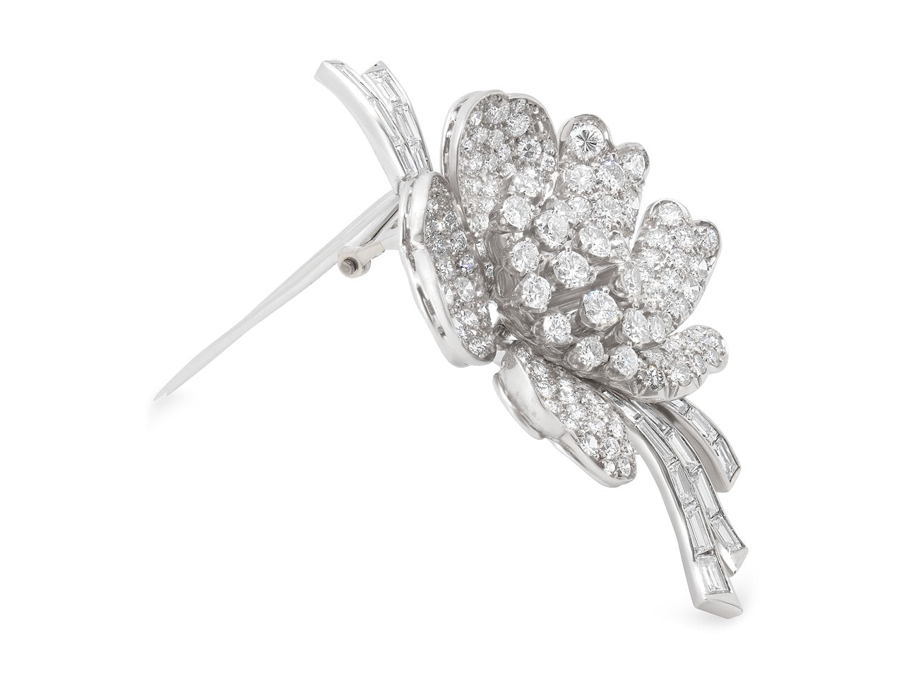 Mid-Century Diamond Flower Brooch in Platinum