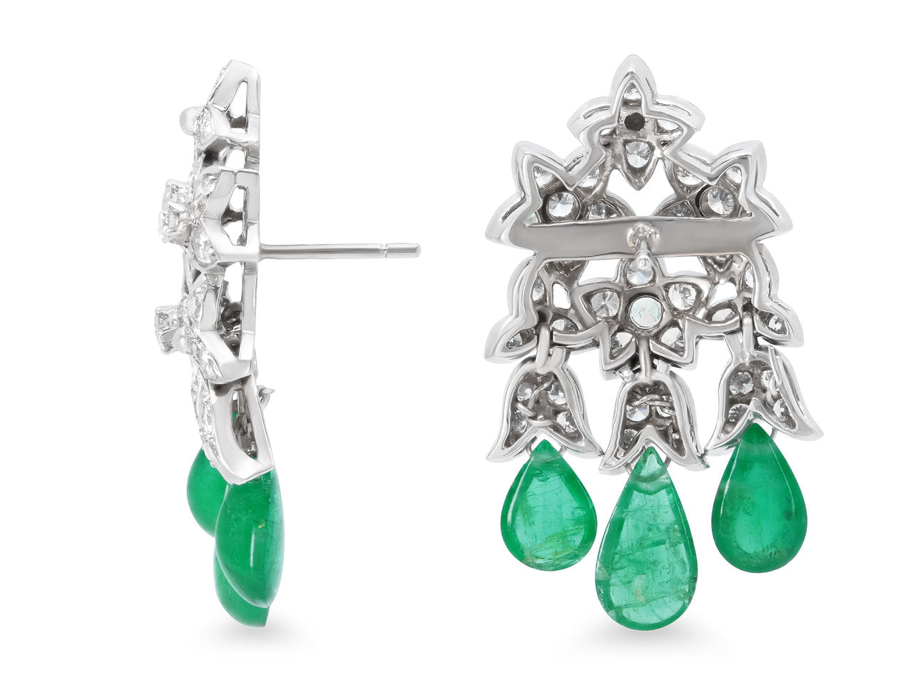 Diamond and Emerald Earrings in 18K White Gold