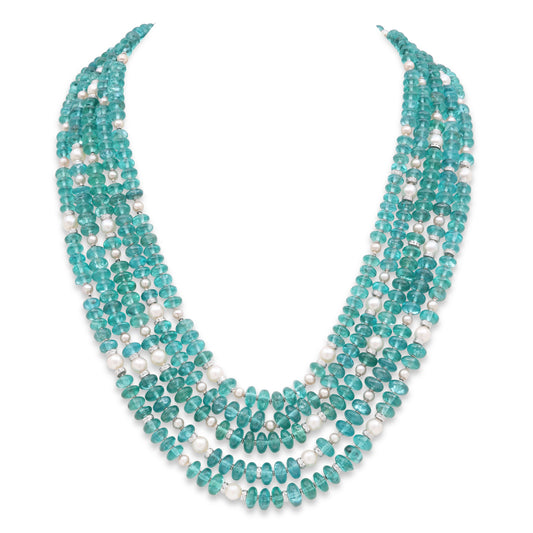 Bulgari Apatite, Pearl and Diamond Necklace in 18K White Gold