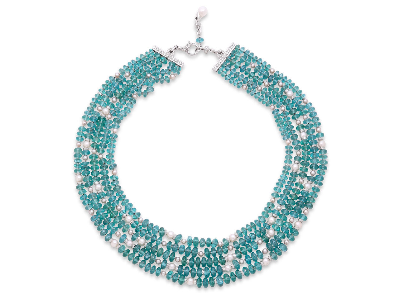 Bulgari Apatite, Pearl and Diamond Necklace in 18K White Gold