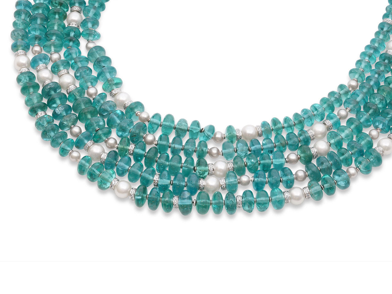 Bulgari Apatite, Pearl and Diamond Necklace in 18K White Gold