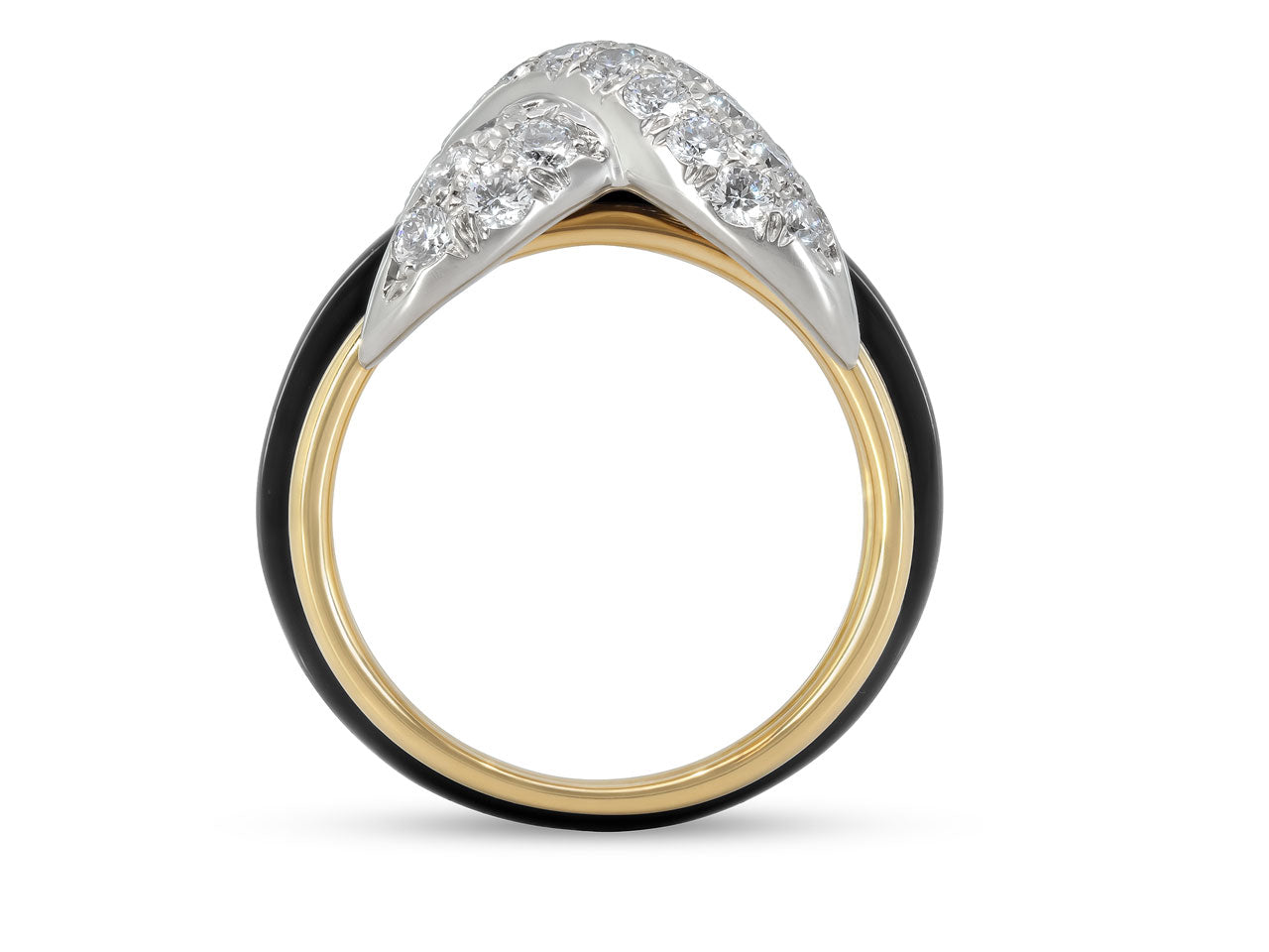 Tiffany & Co. Schlumberger Diamond and Enamel 'X' Ring in 18K Gold and Platinum