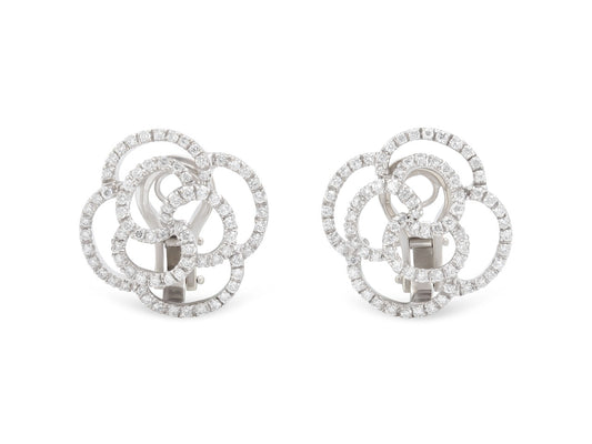 Diamond Flower Earrings in 18K White Gold