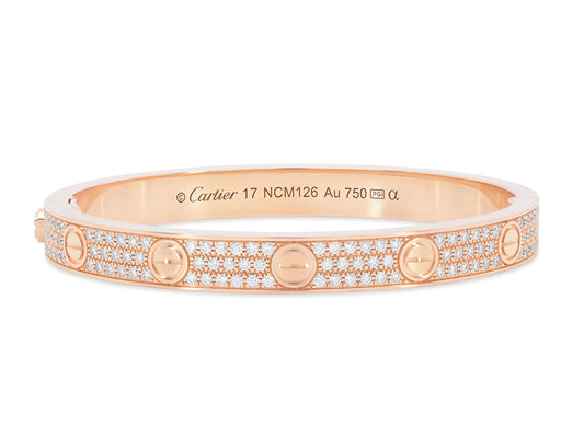 Cartier 'Love' Bracelet, Diamond-paved, in 18K Rose Gold, Size 17