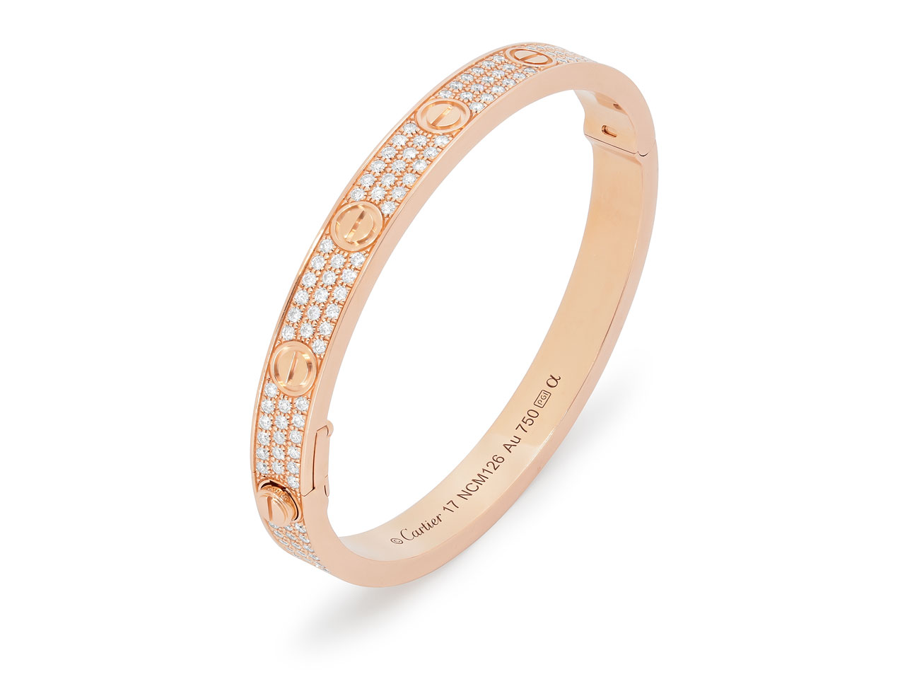 Cartier 'Love' Bracelet, Diamond-paved, in 18K Rose Gold, Size 17