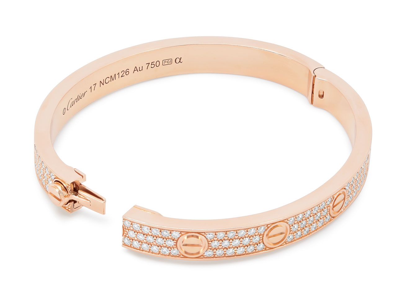 Cartier 'Love' Bracelet, Diamond-paved, in 18K Rose Gold, Size 17