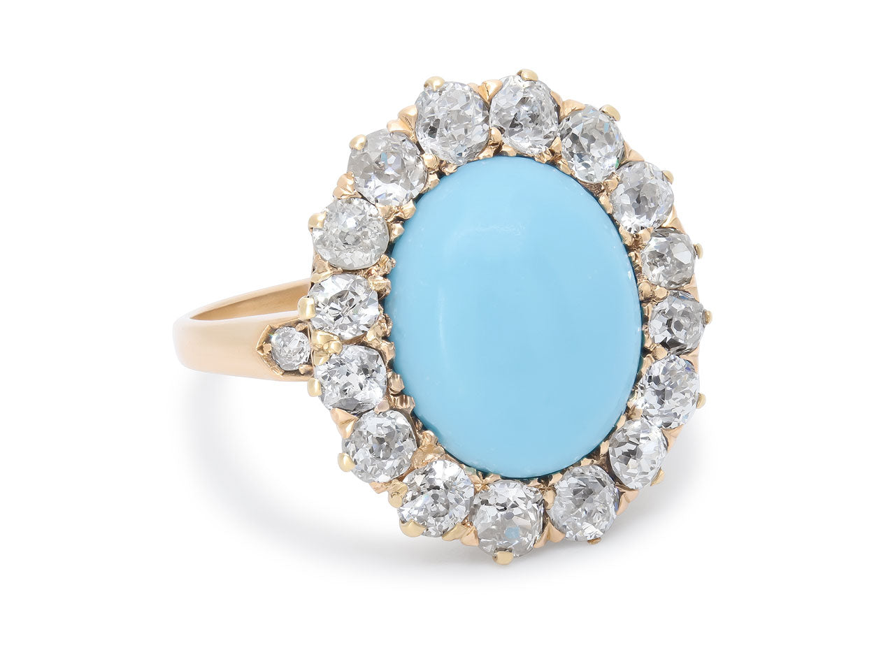 Antique Victorian Turquoise and Diamond Ring in 14K Gold