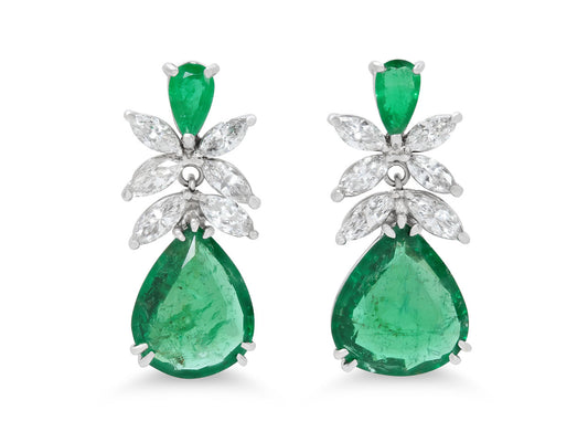 Beladora 'Bespoke' Emerald and Diamond Earrings in 18K White Gold