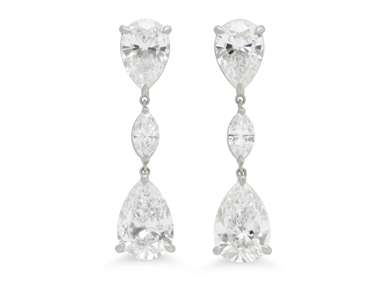 Beladora 'Bespoke' Pear Shape Diamond Drop Earrings, 7.74 carats, in Platinum