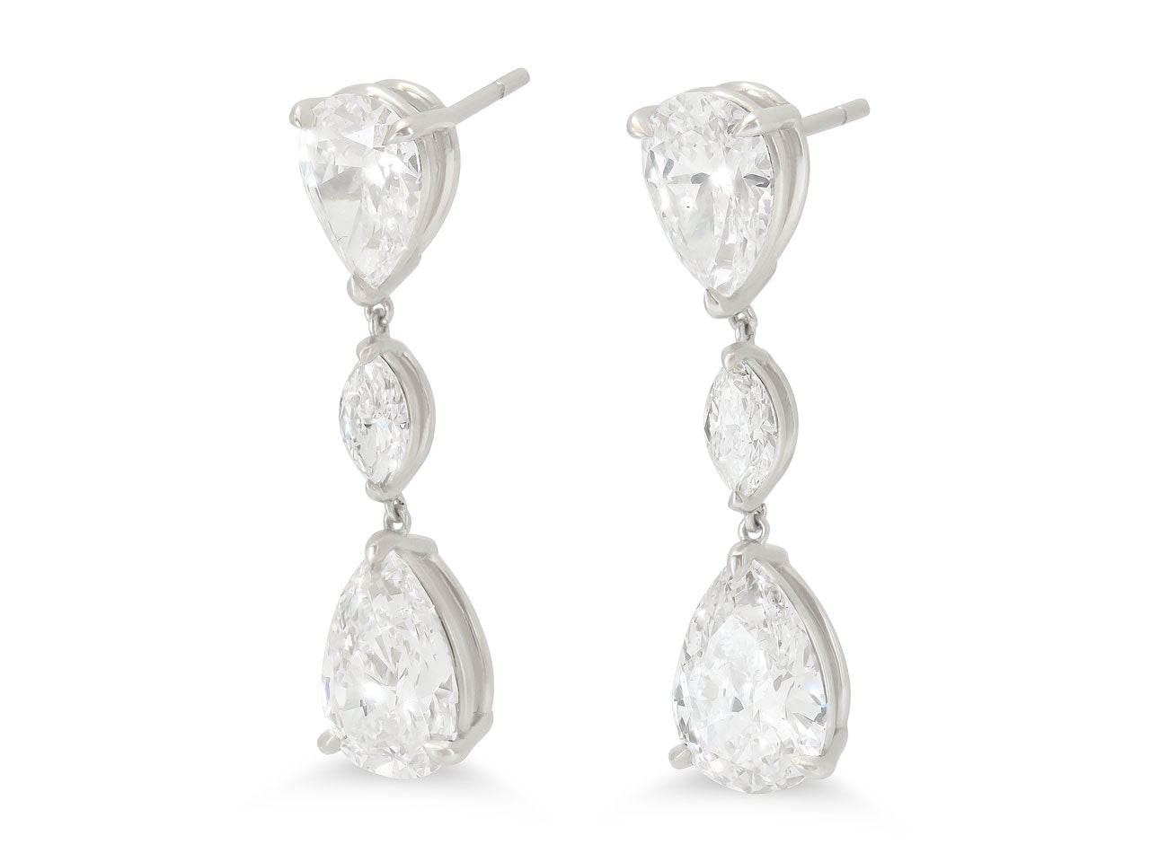 Beladora 'Bespoke' Pear Shape Diamond Drop Earrings, 7.74 carats, in Platinum