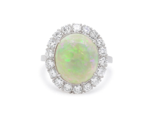 White Opal and Diamond Ring in Platinum