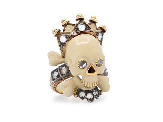 Codognato 'Memento Mori' Enamel Skull Ring in 18K Gold