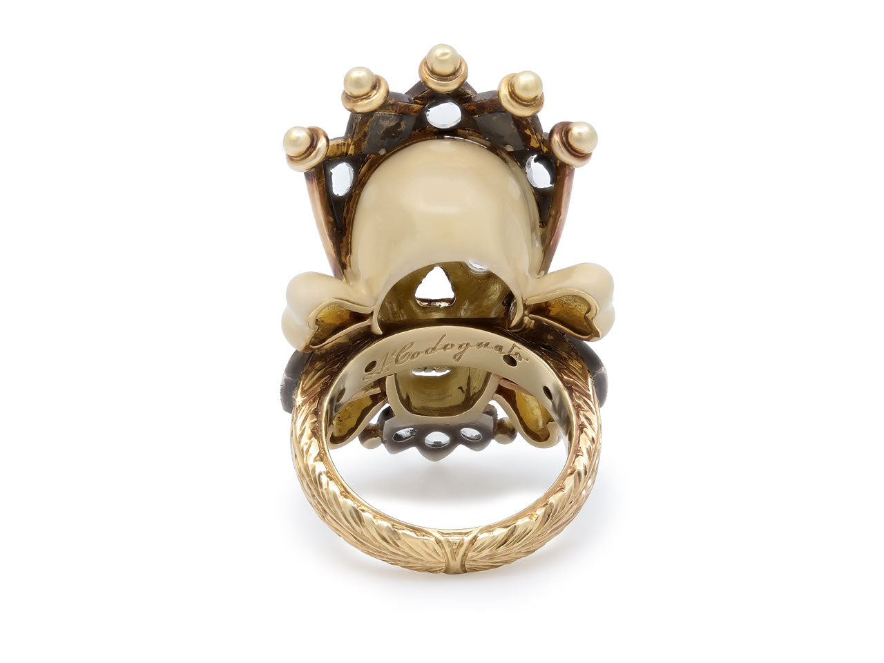 Codognato 'Memento Mori' Enamel Skull Ring in 18K Gold