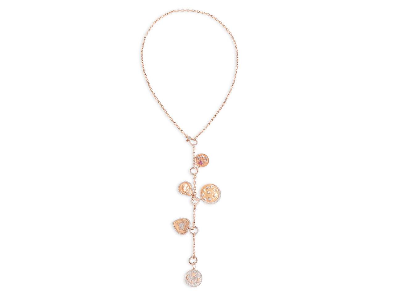 Buddha Lariat Charm Necklace in 14K Rose Gold