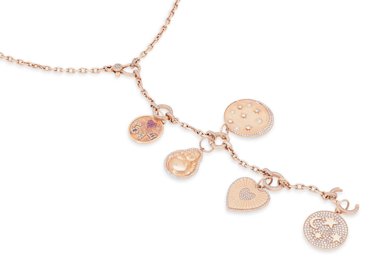 Buddha Lariat Charm Necklace in 14K Rose Gold