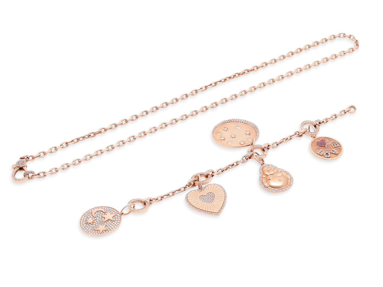 Buddha Lariat Charm Necklace in 14K Rose Gold