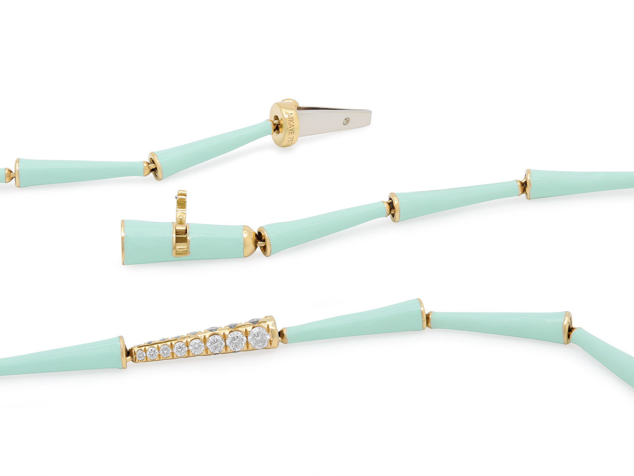 Melissa Kaye 'Lola' Diamond and Blue Enamel Necklace in 18K Gold