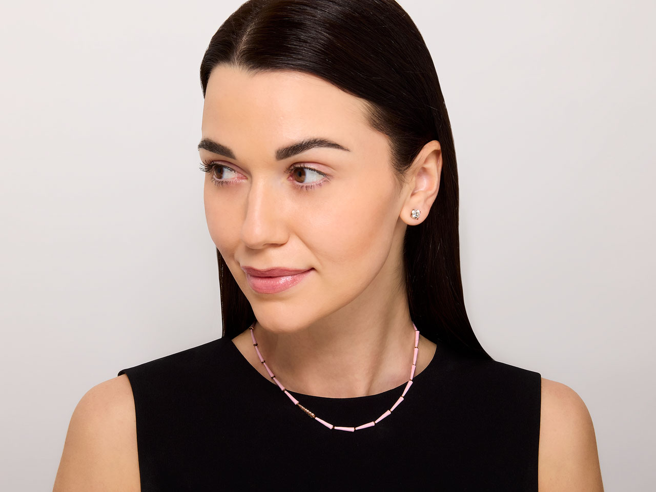 Melissa Kaye 'Lola' Diamond and Pink Enamel Necklace in 18K Rose Gold