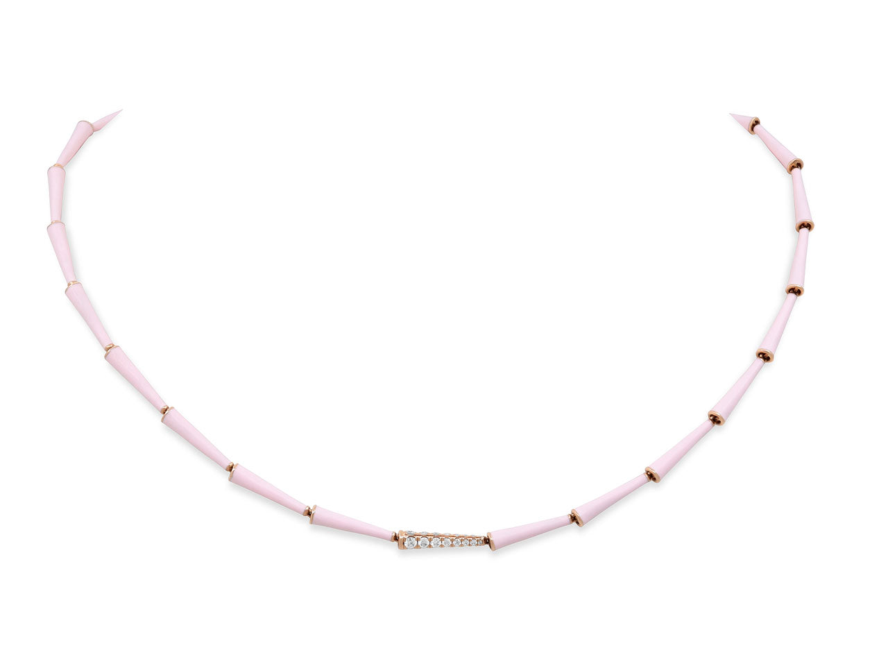 Melissa Kaye 'Lola' Diamond and Pink Enamel Necklace in 18K Rose Gold