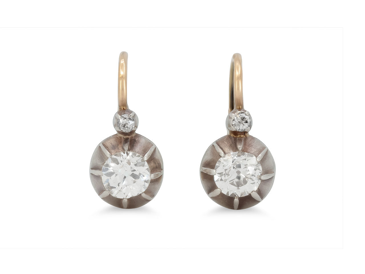 Antique Victorian Diamond Earrings in Silver over 14K Gold