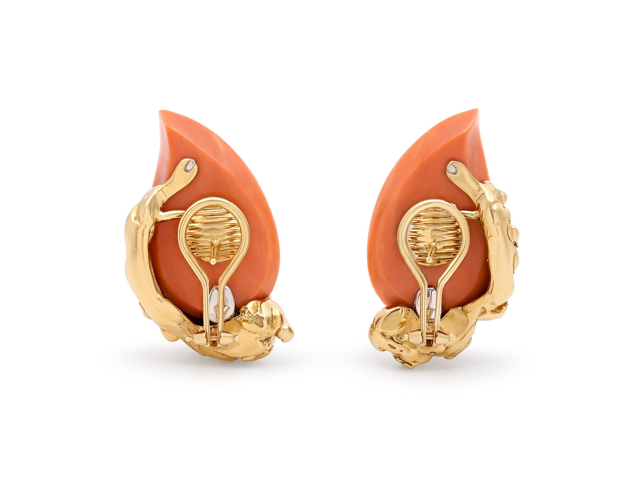 Coral and Diamond Earrings in Platinum and 18K Gold