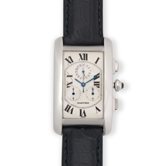 Cartier 'Tank Americaine' Chronoflex Watch in 18K White Gold