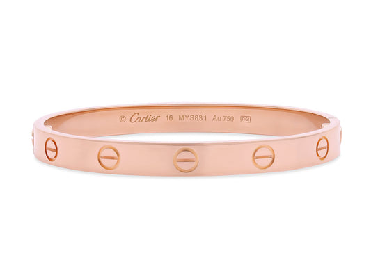 Cartier 'Love' Bracelet in 18K Rose Gold, Classic Model, Size 16