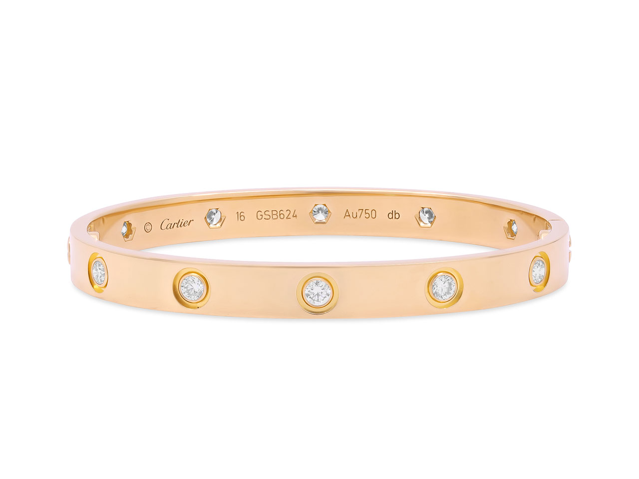 Cartier Diamond 'Love' Bracelet in 18K Gold, Classic Model, 10 Diamonds, Size 16