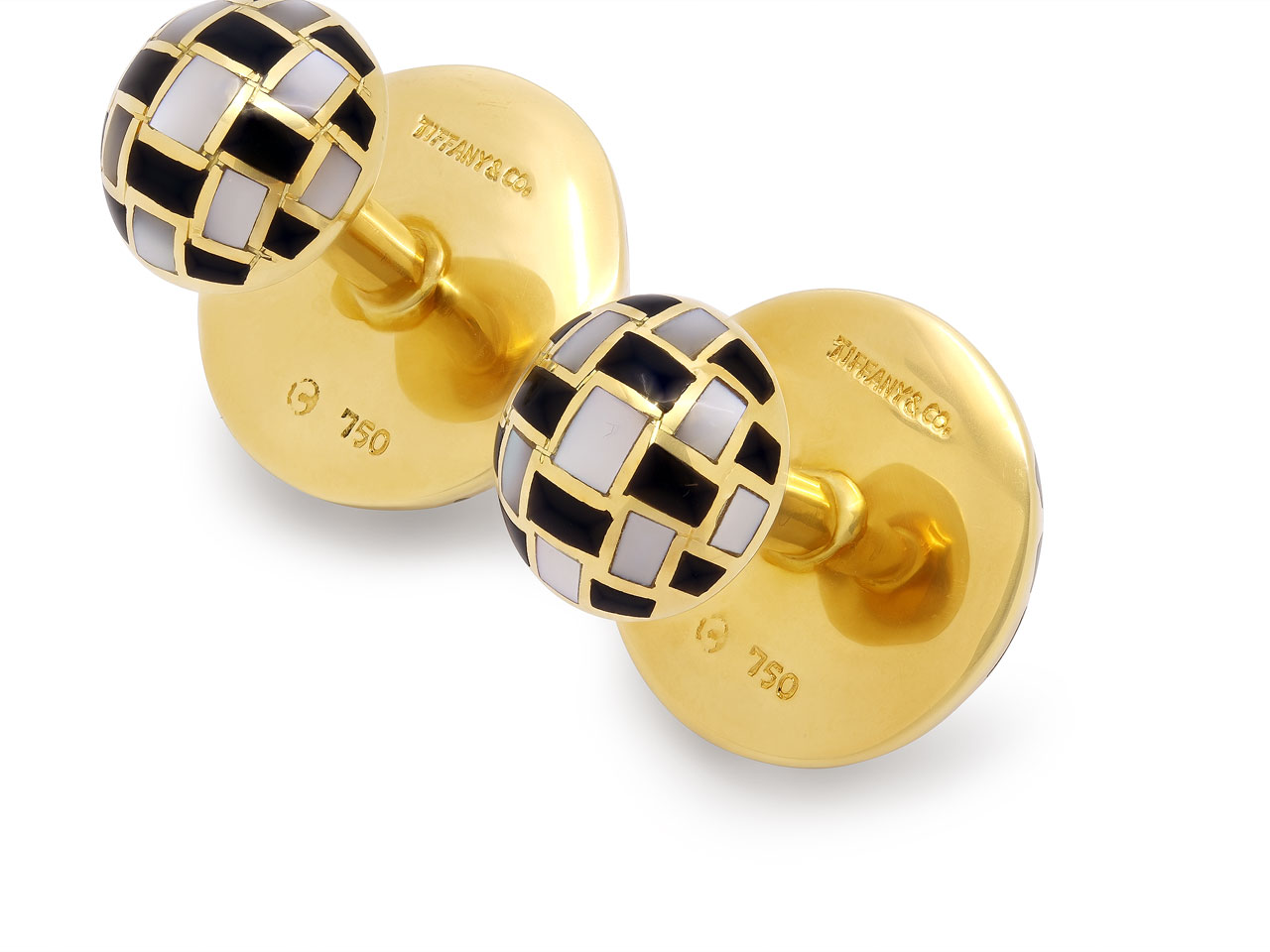 Tiffany and Co. Angela Cummings Mother-of-Pear and Onyx Cufflinks 18K Gold