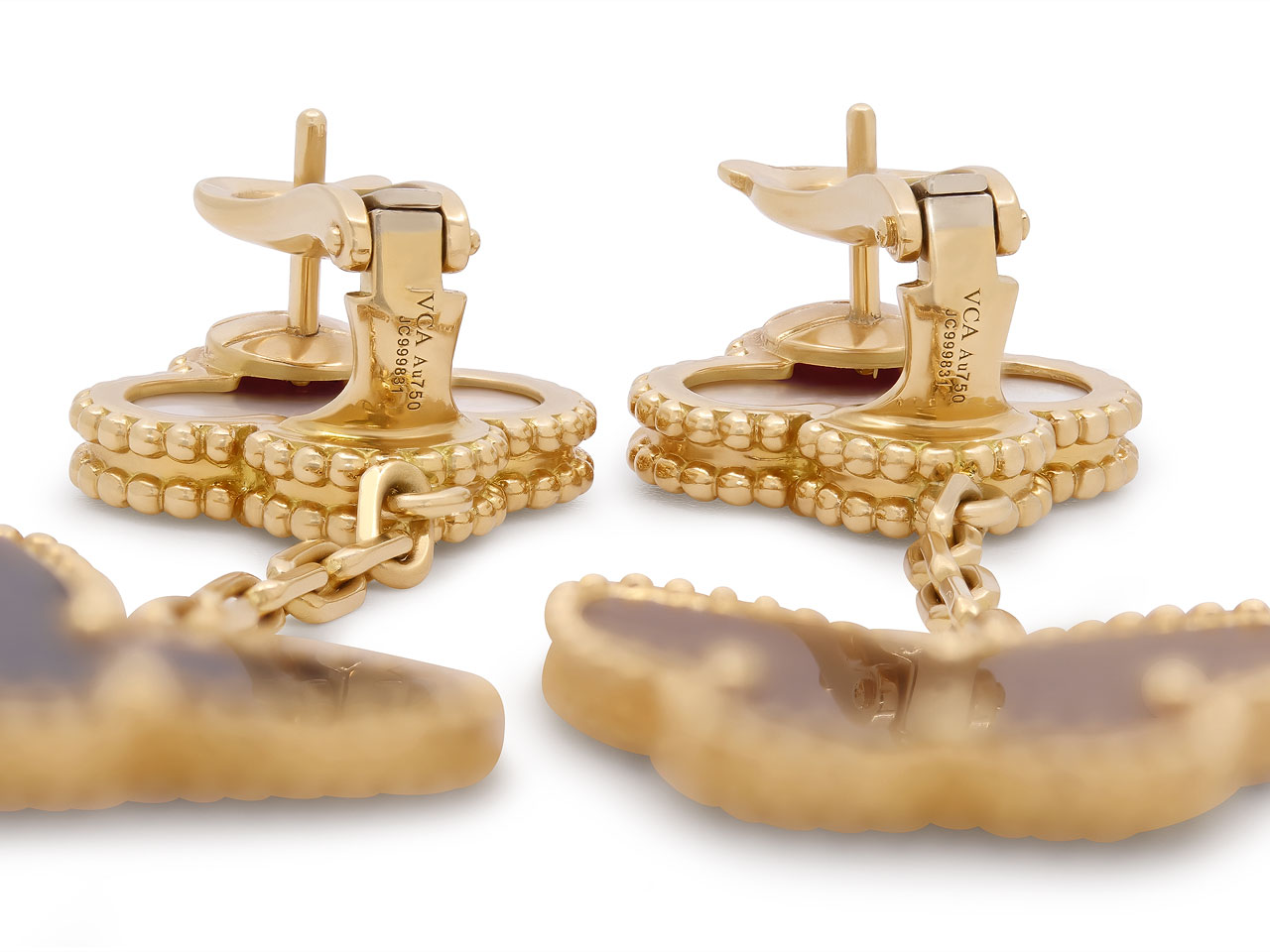 Van Cleef & Arpels 'Lucky Alhambra' Mother-Of-Pearl and Tiger's Eye Earrings in 18K Gold