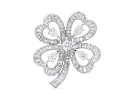 Mid-Century Diamond Clover Brooch in Platinum