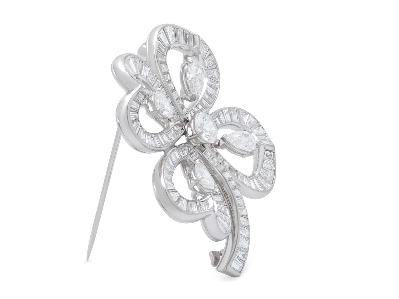 Mid-Century Diamond Clover Brooch in Platinum