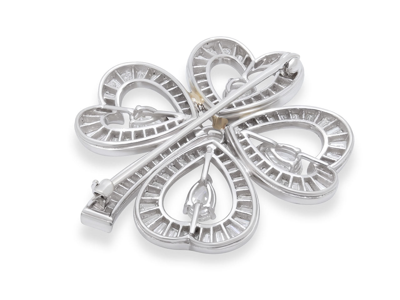 Mid-Century Diamond Clover Brooch in Platinum