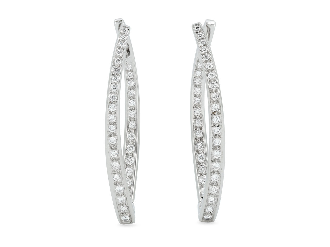 Diamond Elongated Hoop Earrings in 18K White Gold