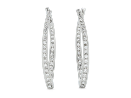 Diamond Elongated Hoop Earrings in 18K White Gold