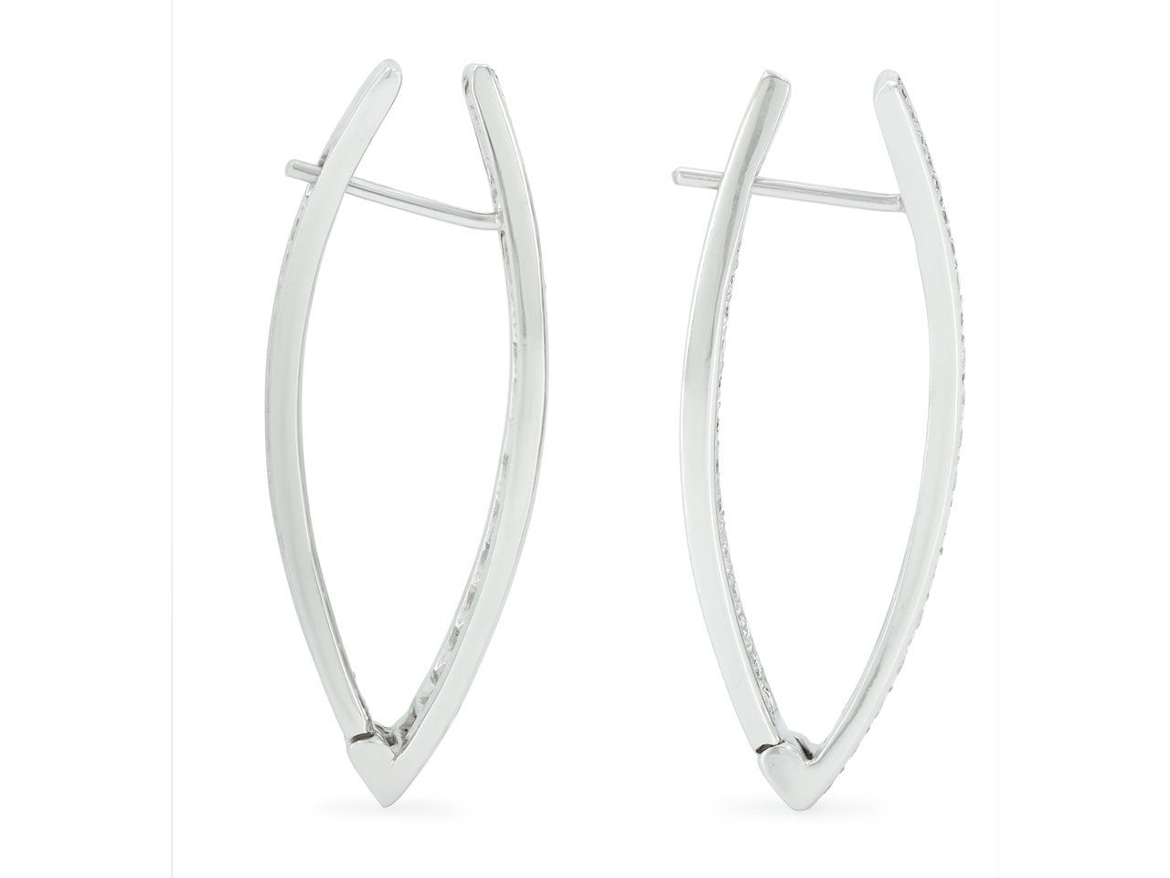 Diamond Elongated Hoop Earrings in 18K White Gold