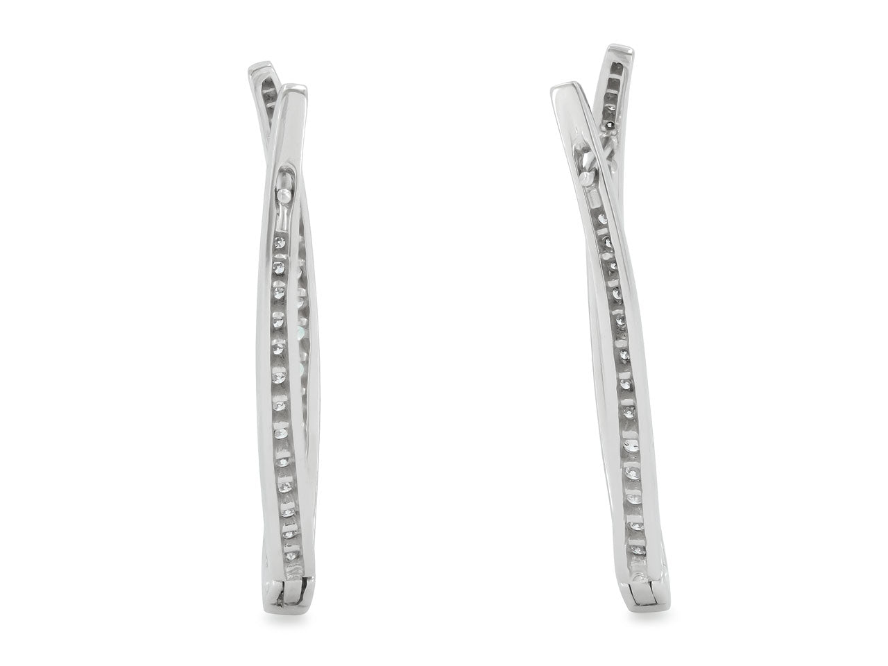 Diamond Elongated Hoop Earrings in 18K White Gold