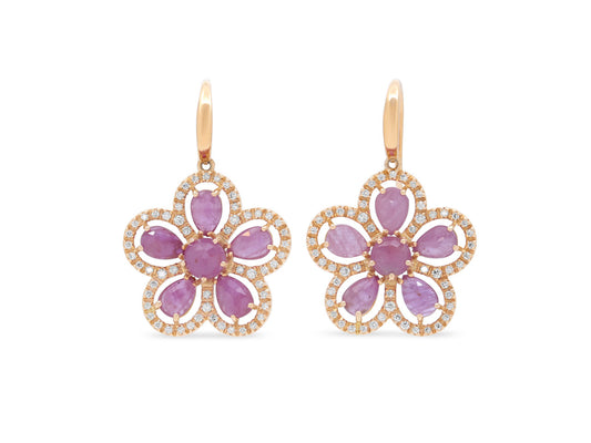 Roberto Coin Pink Sapphire and Diamond Flower Earrings in 18K Rose Gold