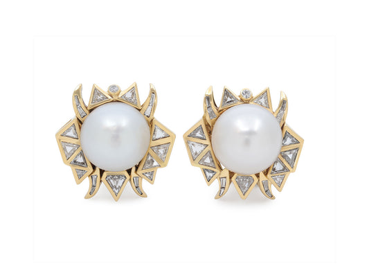 South Sea Diamond and Pearl Earrings in 18K Gold