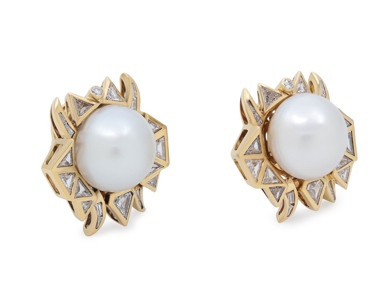 South Sea Diamond and Pearl Earrings in 18K Gold