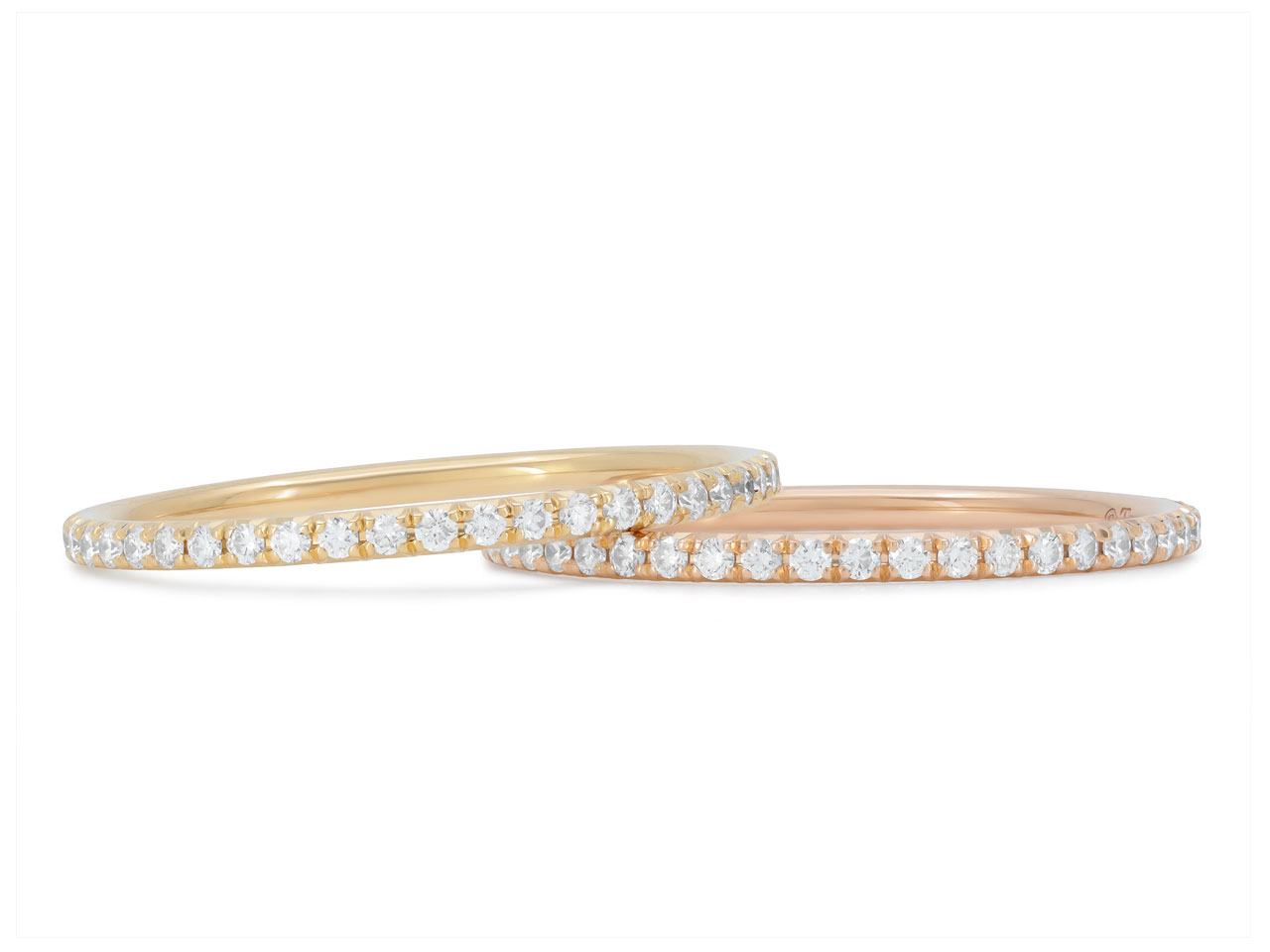 Tiffany & Co. Pair of 'Soleste' Diamond Eternity Bands in 18K Yellow and Rose Gold