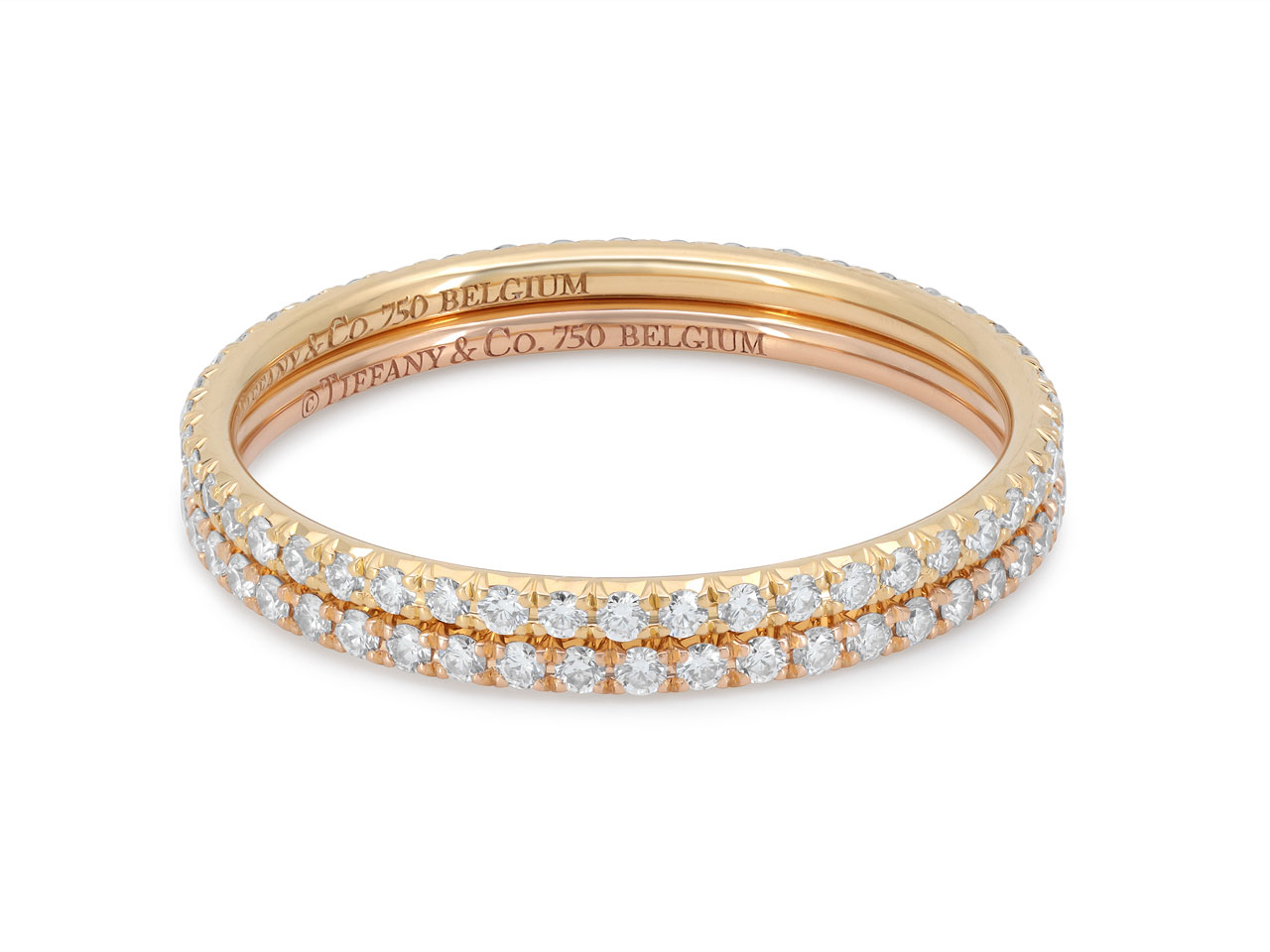 Tiffany & Co. Pair of 'Soleste' Diamond Eternity Bands in 18K Yellow and Rose Gold