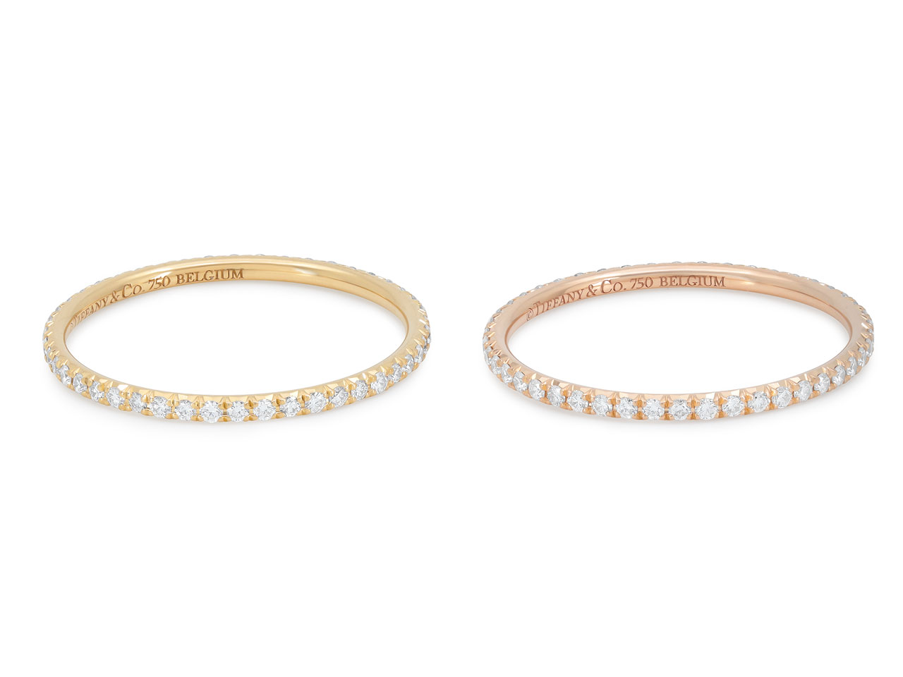 Tiffany & Co. Pair of 'Soleste' Diamond Eternity Bands in 18K Yellow and Rose Gold