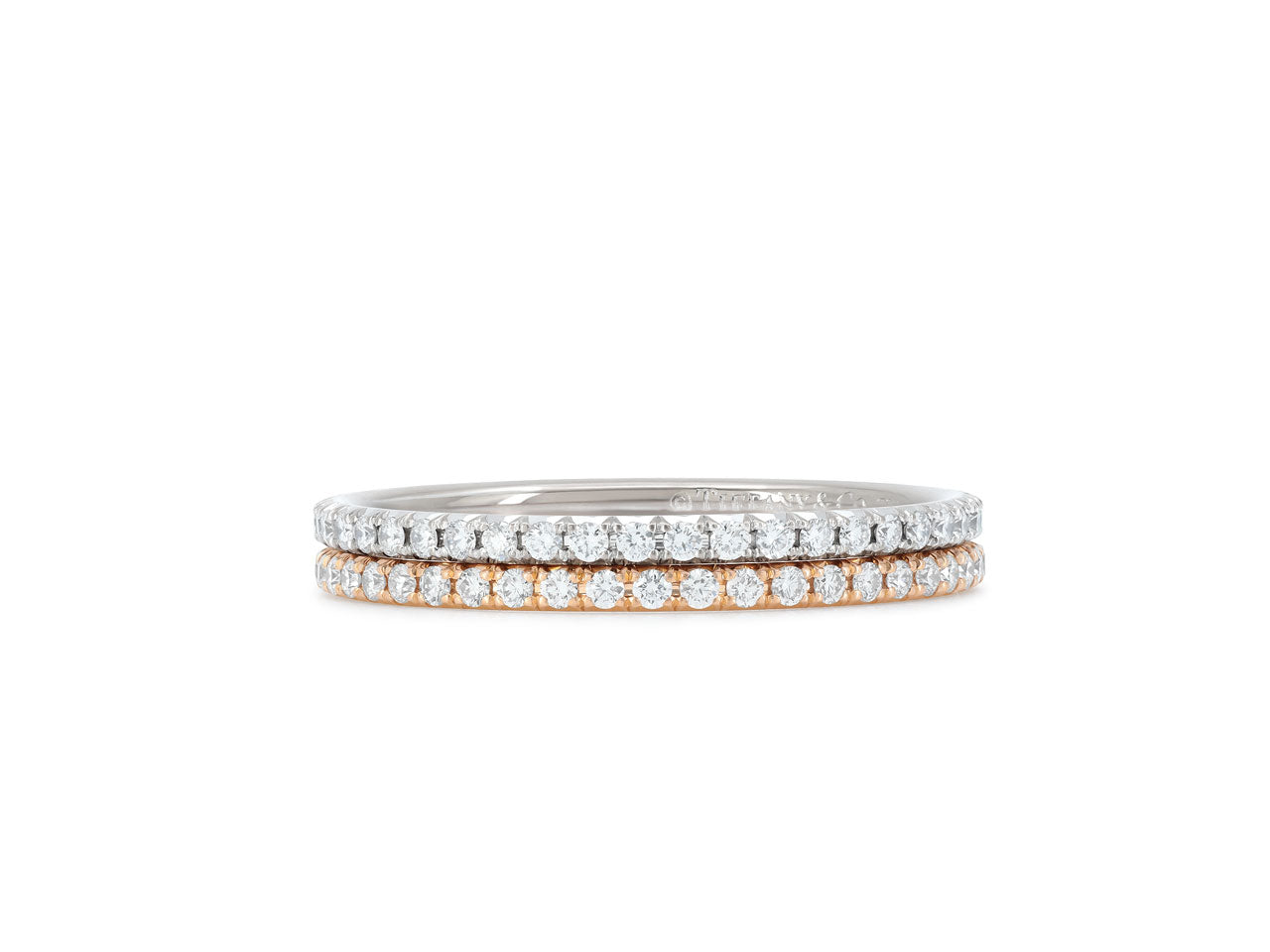 Tiffany & Co. Pair of 'Soleste' Diamond Eternity Bands in 18K White and Rose Gold