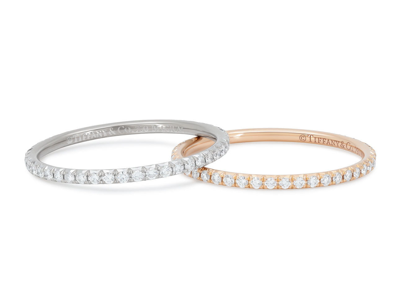 Tiffany & Co. Pair of 'Soleste' Diamond Eternity Bands in 18K White and Rose Gold