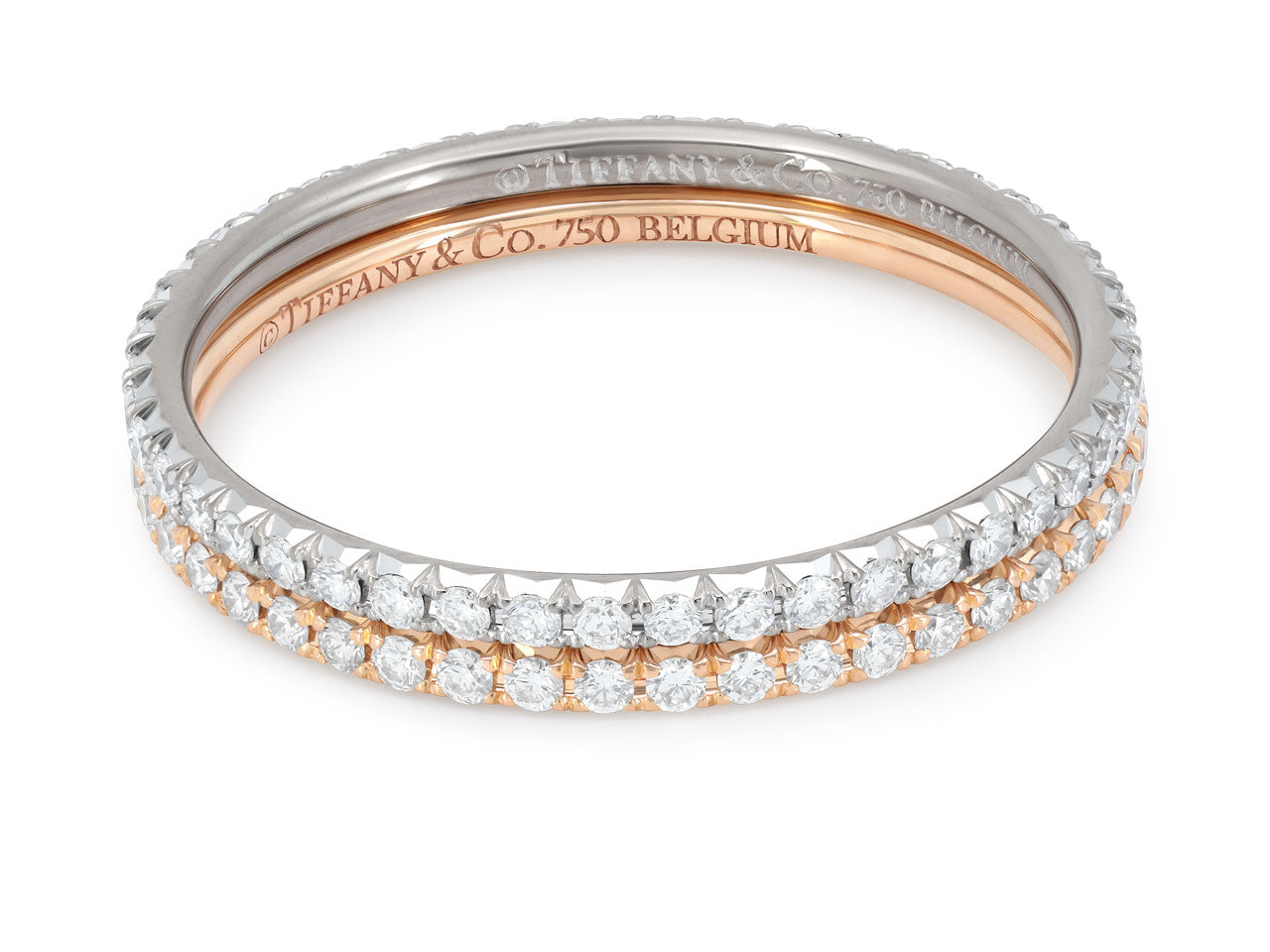 Tiffany & Co. Pair of 'Soleste' Diamond Eternity Bands in 18K White and Rose Gold