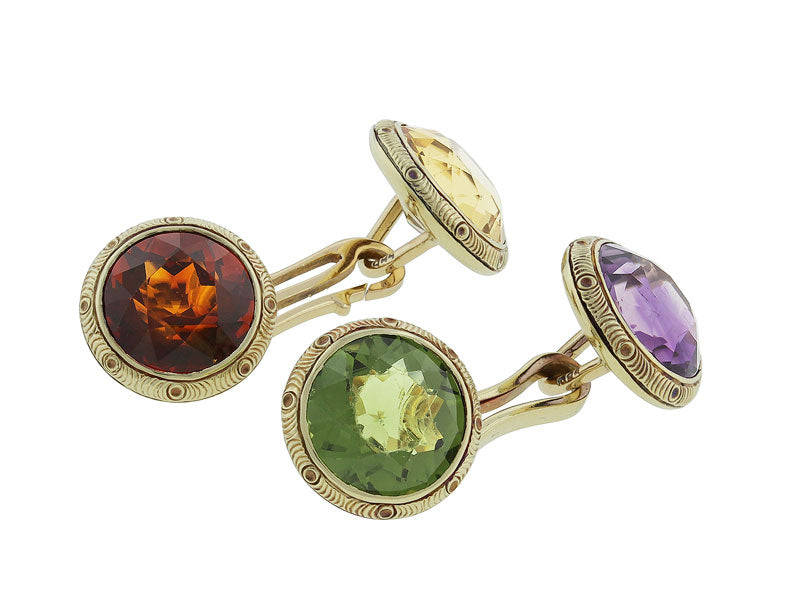 Multicolored Gemstone Cufflinks in 14K