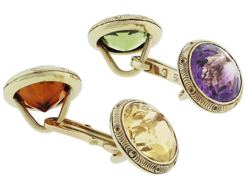 Multicolored Gemstone Cufflinks in 14K