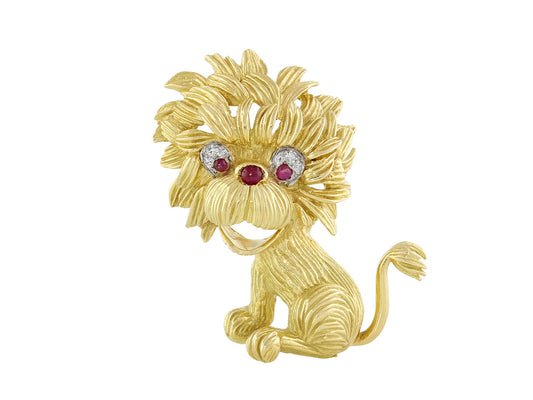 Hammerman Brothers Mid-Century Lion Brooch in 18K Gold